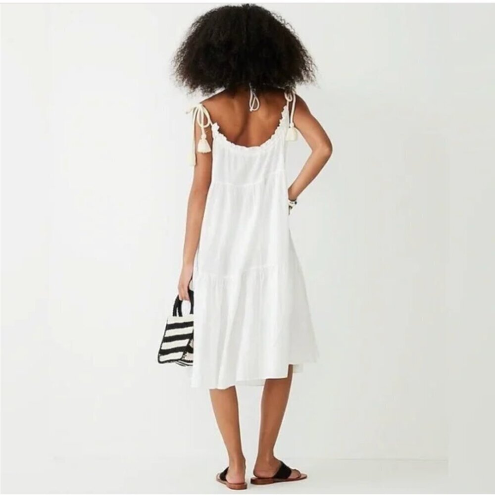 J Crew Tiered Rope Tie Adjustable Straps Sundress Dress New White Size XXS / XS - Picture 2 of 6